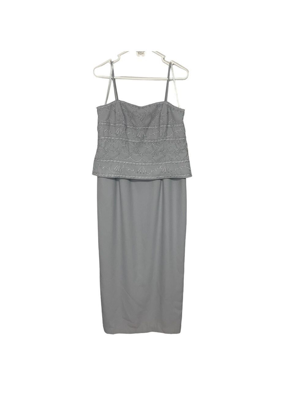Karen Miller Gray Beaded Formal Dress Petite 14